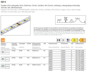 LED Flex-Leiterplatte 24V, 5m, 9,6W/m, 140 LEDs/m, 3M Klebeband