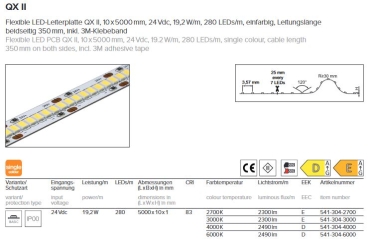 Flexible LED Leiterplatte 24V, 5m, 19,2W/m, 280 LED/m