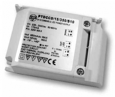 Netzg. 0-10V dimmb. im Kunststoffgeh., 350mA, 15W, Abverkauf