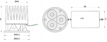 RGB LED Einsatz für Einbaustrahler, 12V, gemeinsame Anode (negativ gesteuert)