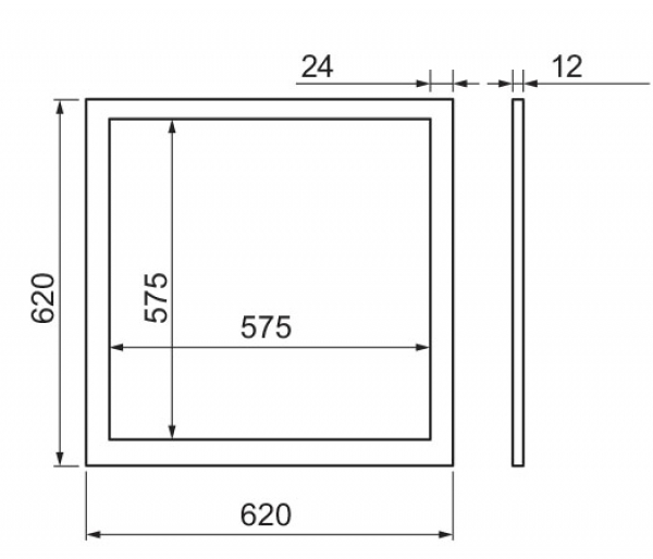 Abmessungen LED Panel 620 x 620mm, UGR 19