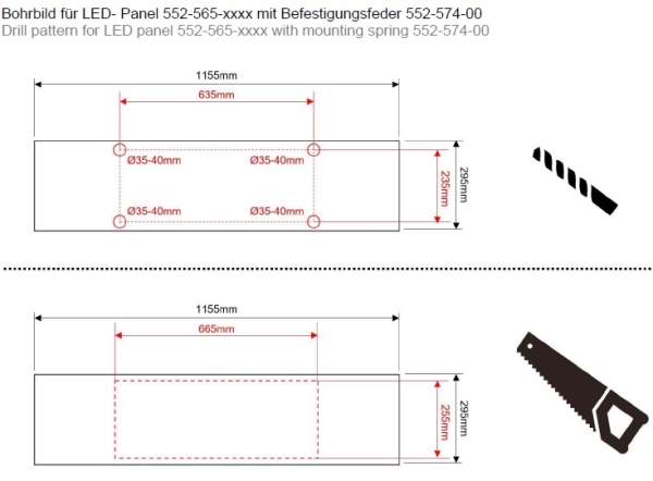 LED Panel Bohrbild Einbau-Klammern
