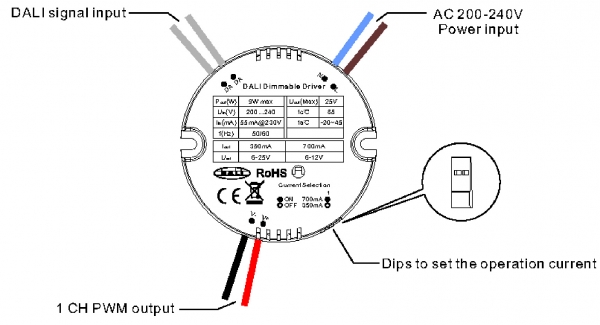 DALI-Netzgerät 9W, 350 oder 700mA Konstantstrom